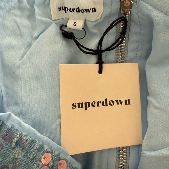 Superdown Claudia Sequin Denim Strapless Dress in Light Wash NWT Size S - Picture 7 of 9